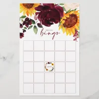 Bridal Shower Bingo Game Sunflowers Burgundy Roses