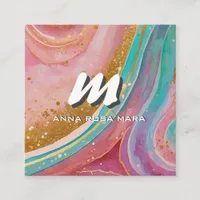 *~* QR Glitter Modern Abstract Marble Geode AP93  Square Business Card