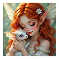 Pretty Red Haired Fairy with Dragon Acrylic Print