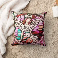 Angel Stained Glass Window Red And Orange Throw Pillow