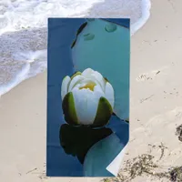 White water lily in the pond, nature photography  beach towel