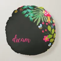 Colorful and Bright Enchanted Woodland Forest Round Pillow