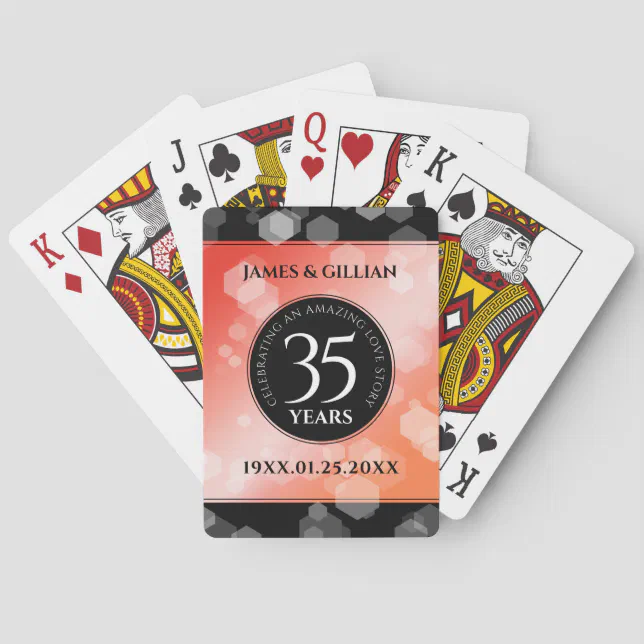 Elegant 35th Coral Wedding Anniversary Celebration Poker Cards