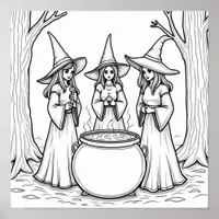 Halloween witches coloring page poster