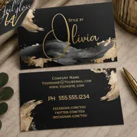 Gold Abstract Brushstrokes on Black  Foil Spot Gloss Business Cards
