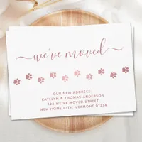 Cute Walking Paw Prints Rose Gold Paws Moving Announcement Postcard