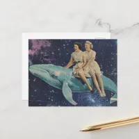 Surreal Retro Women Ride Whale Postcard