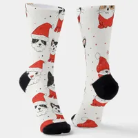 White Christmas Cats Socks