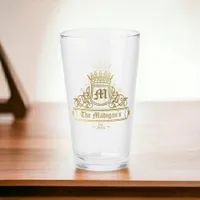 Victorian Gold Monogram Text Crown Pint Bar Glass