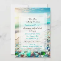 Pretty Blue Ocean Waves and Sea Glass  Invitation