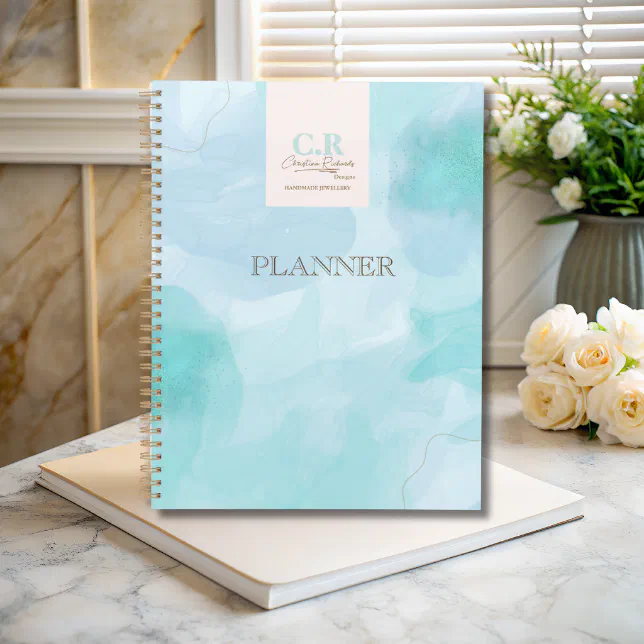 Modern Blue Teal Watercolor Business Planner