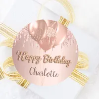 Happy Birthday rose gold blush glitter balloons Classic Round Sticker