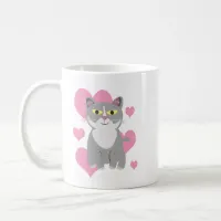 Totally Cute Grey Cat Love Art Fun Cartoon Coffee Mug