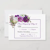 Purple Rose Bouquet Bokeh Wedding RSVP card