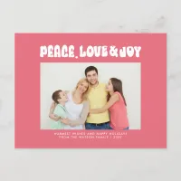 Pink Retro Groovy Peace Love Joy Photo Holiday Postcard