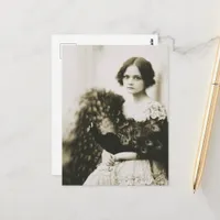 Vintage Woman in Peacock Feathers Postcard