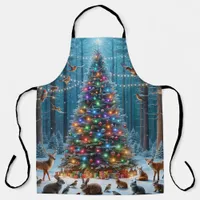 Beautiful Christmas tree in the forest Apron