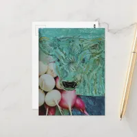 The Cute Green Cow and the Radishes Collage Postcard