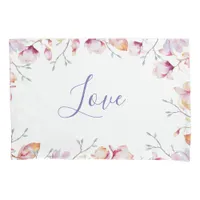 Pink magnolia floral white love pillow case