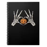 Skeleton Hand Heart And Pumpkin Funny Skull Notebook