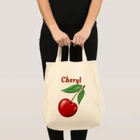 Red Cherry Personalized Grocery Tote Bag