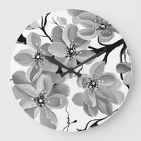 Sakura Japanese Cherry Tree Black and White  Large Clock