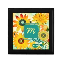 Pretty Folk Art Flowers Monogrammed Gift Box