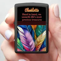 Vibrant Watercolor Feathers in an Artistic Display Zippo Lighter