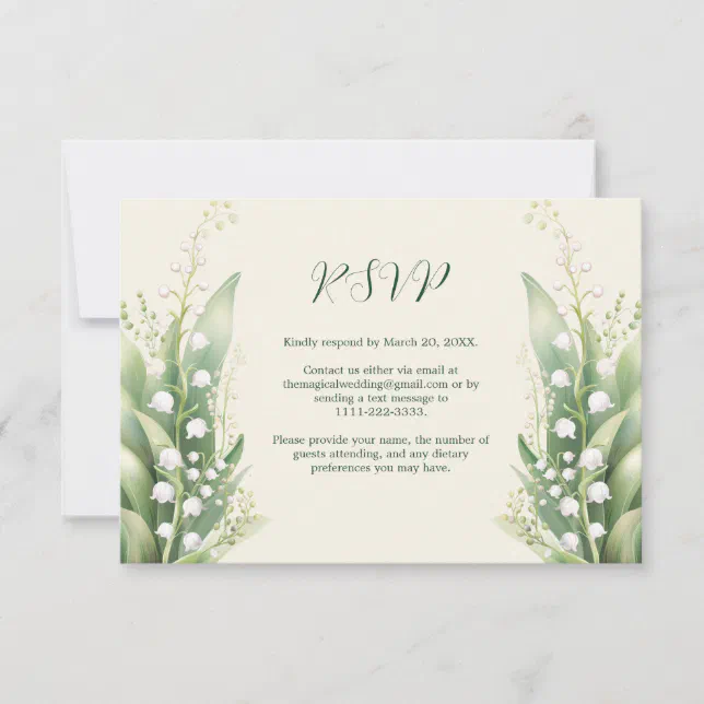 Elegant Lily of the valley Wedding Horiz RSVP Card