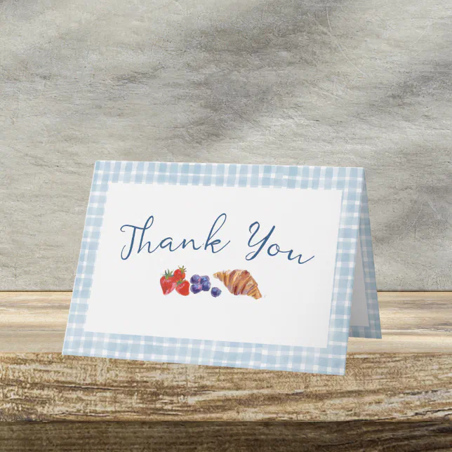 Elegant Blue Gingham Berries Cute Brunch Thank You Card