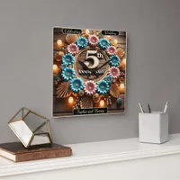 Rustic Fifth 5th Anniversary Floral Square Wall Clock