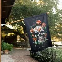 Floral Skull Monogram Family Name Halloween House Flag