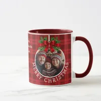 Christmas Ball Ornament Photo Red Buffalo Plaid Mug