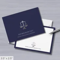 Navy Blue Silver Justice Scale Law Note Card