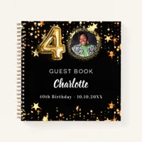 Guest book 40th birthday black gold stars photo