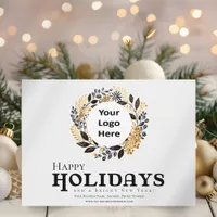 Modern Black Gold Wreath Christmas Corporate Happy Holiday Card