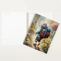 Cute mouse boy on his way to school,personalized  planner