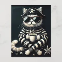 Adorable Kitty Pirate With a Coffee Postcard