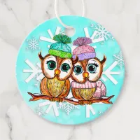 Whimsical Watercolor Owls Christmas Gift Tag