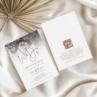 Modern We Do Brown Text QR Code Photo Wedding Invitation