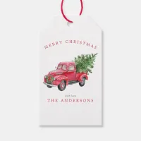 Watercolor Red Truck Retro Christmas Gift Tags