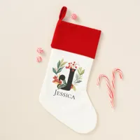 Monogram Initial Letter J Berry Wreath Christmas Stocking