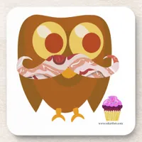 Fun Trendy Mustache Owl Cartoon Character Beverage Coaster