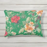 Retro Floral Elegant Patterned Flowers Green Outdoor Pillow