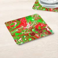 Red and Green Christmas Swirls  Square Paper Coaster