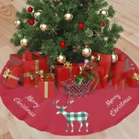 Christmas red green reindeer plaid brushed polyester tree skirt