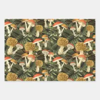 Dark Academia Victorian Goth Glam Mushroom & Leaf Wrapping Paper Sheets