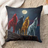 Stunning Four Wolves, One Midnight Desert Howl Throw Pillow