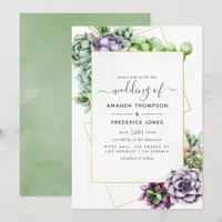 Watercolor Succulent Geometric Wedding Invitation