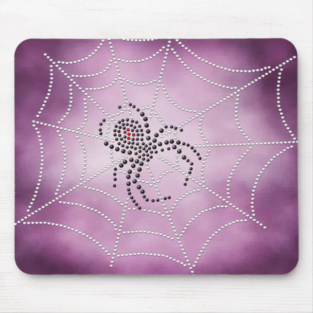 Dot Art Black Widow Spider in Web Mouse Pad